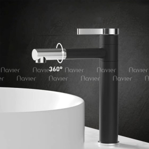 Vòi lavabo nóng lạnh xoay 360 sơn tĩnh điện đen 30cm Navier NV-704D30