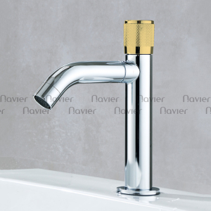 Vòi lavabo lạnh núm vàng đầu vòi xoay 360 đồng thau mạ crome Navier NV-724V