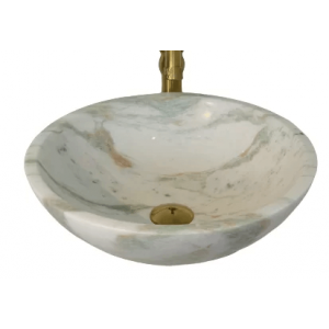 Chậu Lavabo Đá Tự Nhiên Onyx trắng Alaska Vân Xanh Dáng Tròn Mỏng Navier NV-ON81 