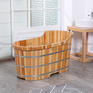Bồn Tắm Dáng Oval Kiểu Ngồi Gỗ Thông Cao Cấp Chính Hãng Navier NV-1513