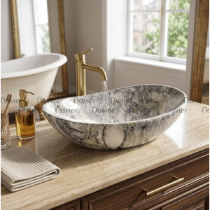 Chậu Lavabo Oval Thuyền Sứ Giả Đá Cao Cấp Navier NV-414GD3