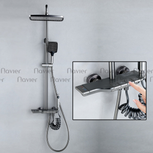 Sen cây Tắm Nóng Lạnh Phím Đàn Đồng Thau Sơn Tĩnh Điện Xám Cao Cấp Navier NV-848X